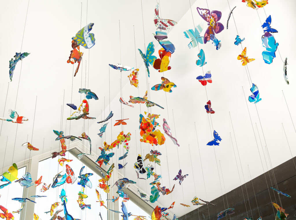 Glass butterflies hanging