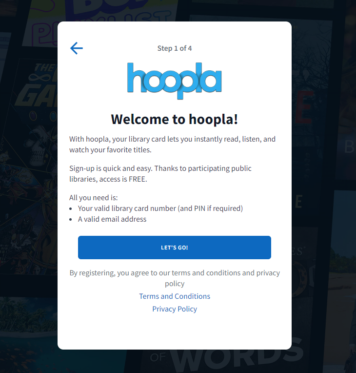 hoopla Welcome screen